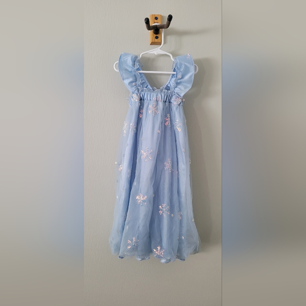 Elegant Blue Girls Holiday Snowflake Dress